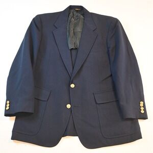 Vtg USA Made 42S Navy Blue Hopsack Gold Button Mens Blazer Jacket Sport Coat